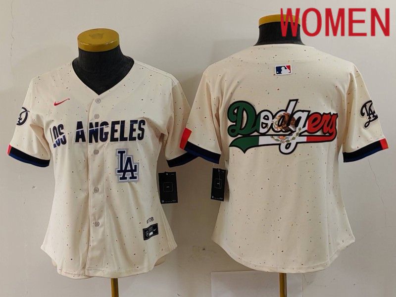 Women Los Angeles Dodgers Blank Cream Fashion Nike Game MLB Jersey style 6296->women mlb jersey->Women Jersey